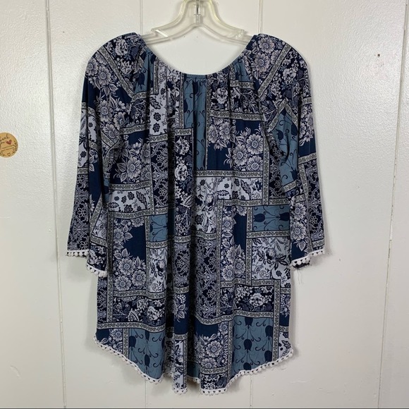 SJS BLOUSE FLORAL/MULTICOLORS SIZE L ROUND ELASTIC NECK 3/4 SLEEVES EMBROIDERY - Picture 3 of 9